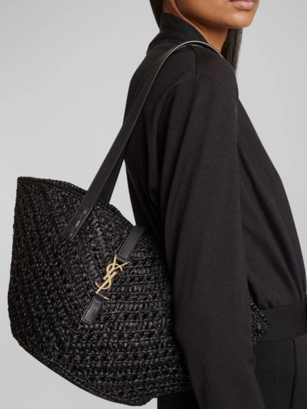 🔥Saint Laurent Black Panier Rafia Tote (Large) !! 🔥